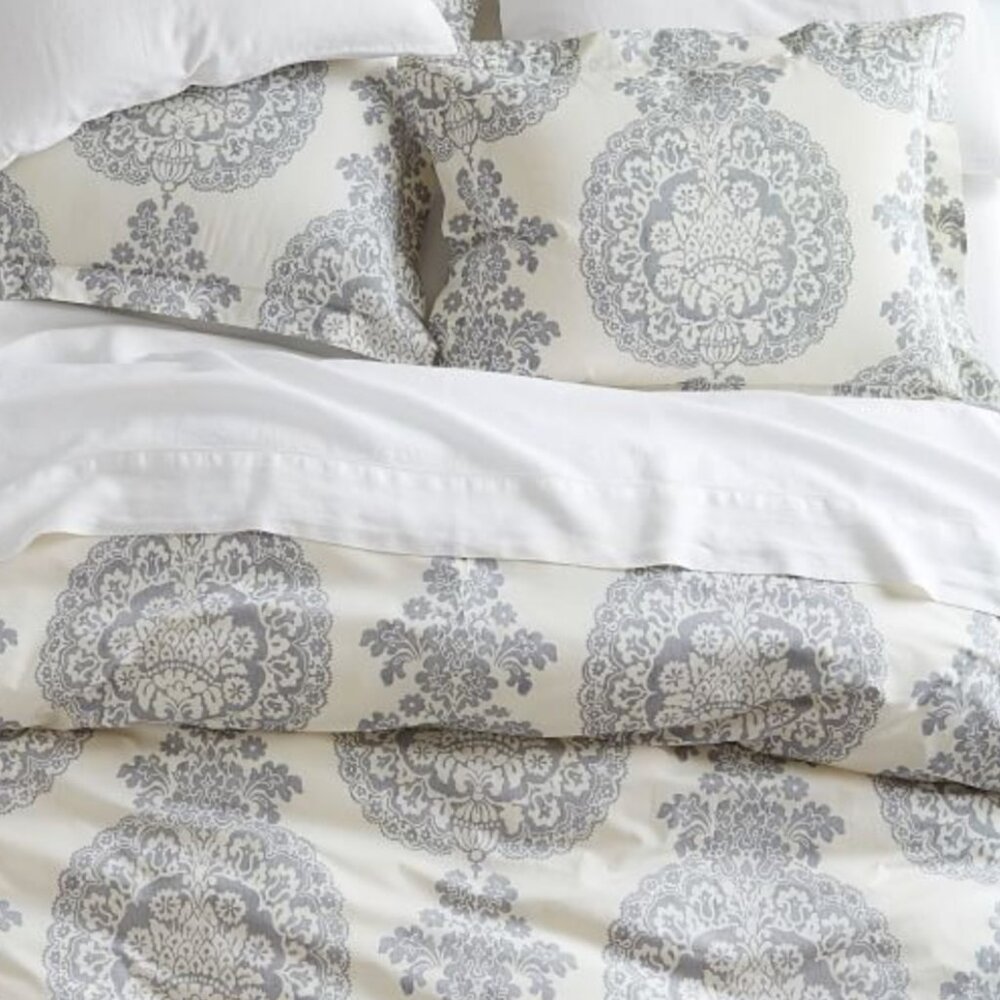2x New Pottery Barn "Lucianna Medallion" STANDARD Sham Gray Organic Cotton - Picture 2 of 4